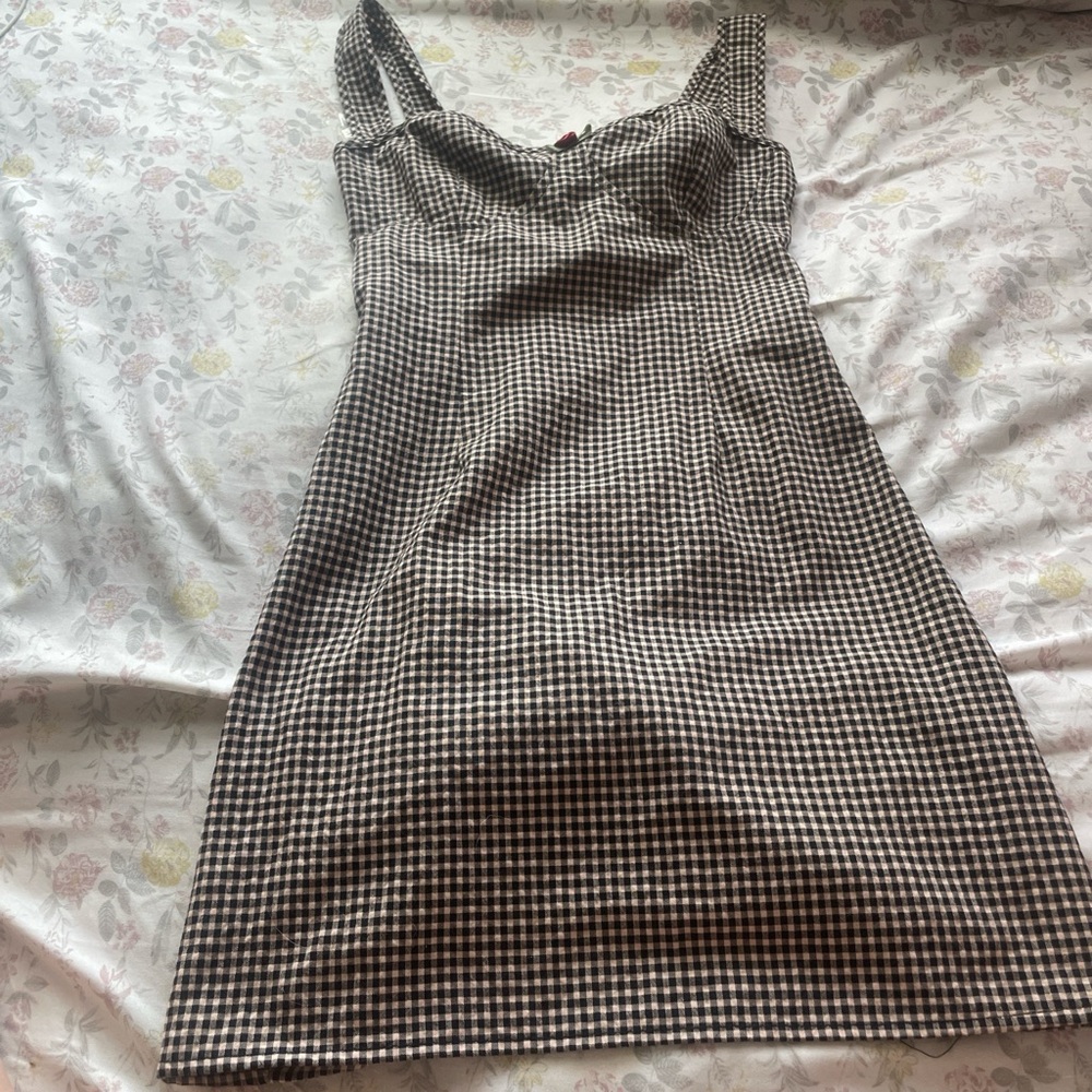 Black and white plaid mini dress